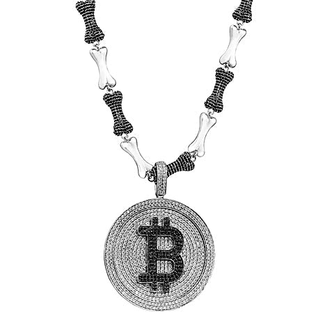 Bone chain + Bitcoin pendant